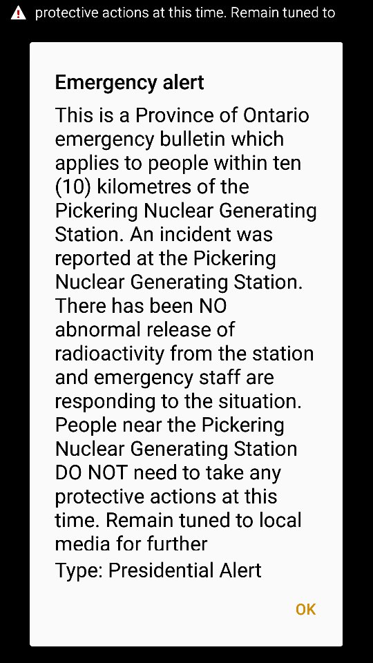 Pickering Nuclear Incident Warning