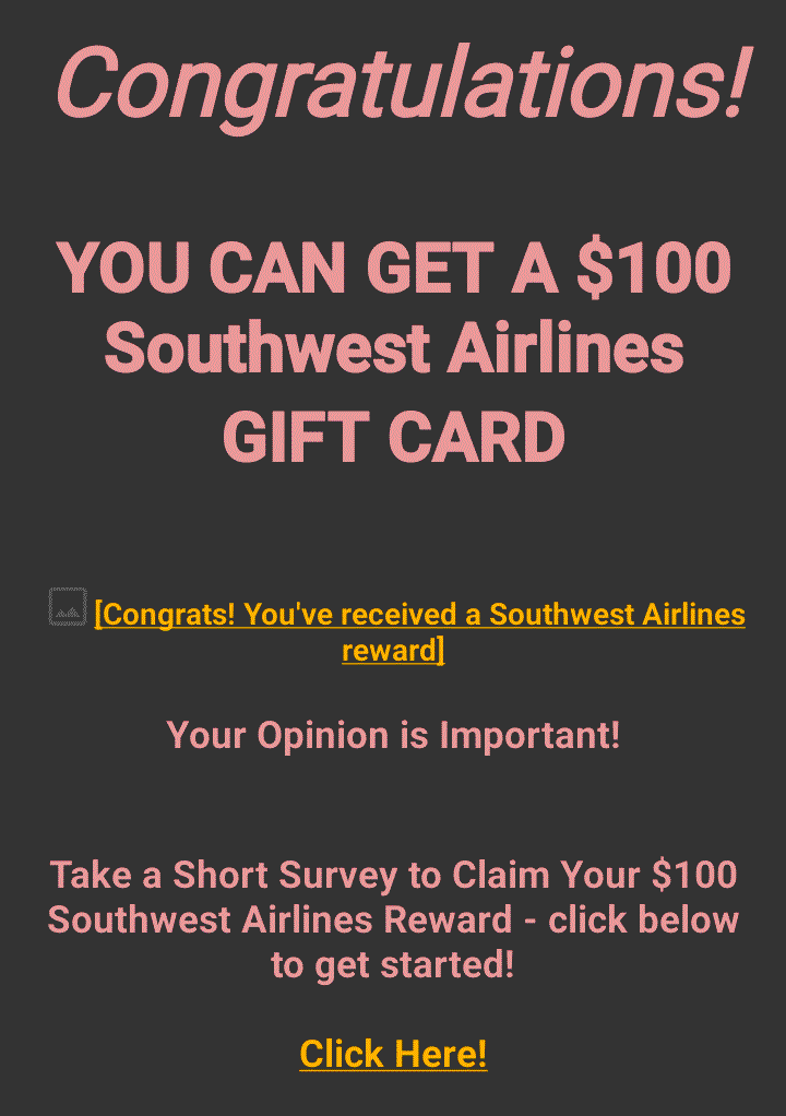 Southwest Airlines Survey Email